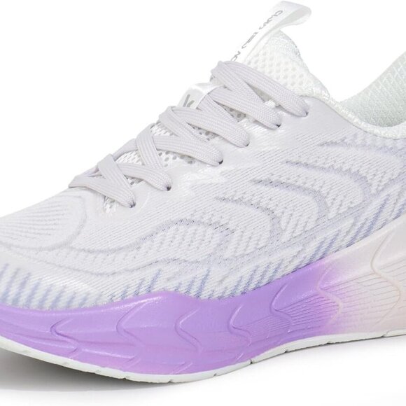 Women's Athletic Running Shoes Mesh Cushioned Non Slip Sneakers White Purple